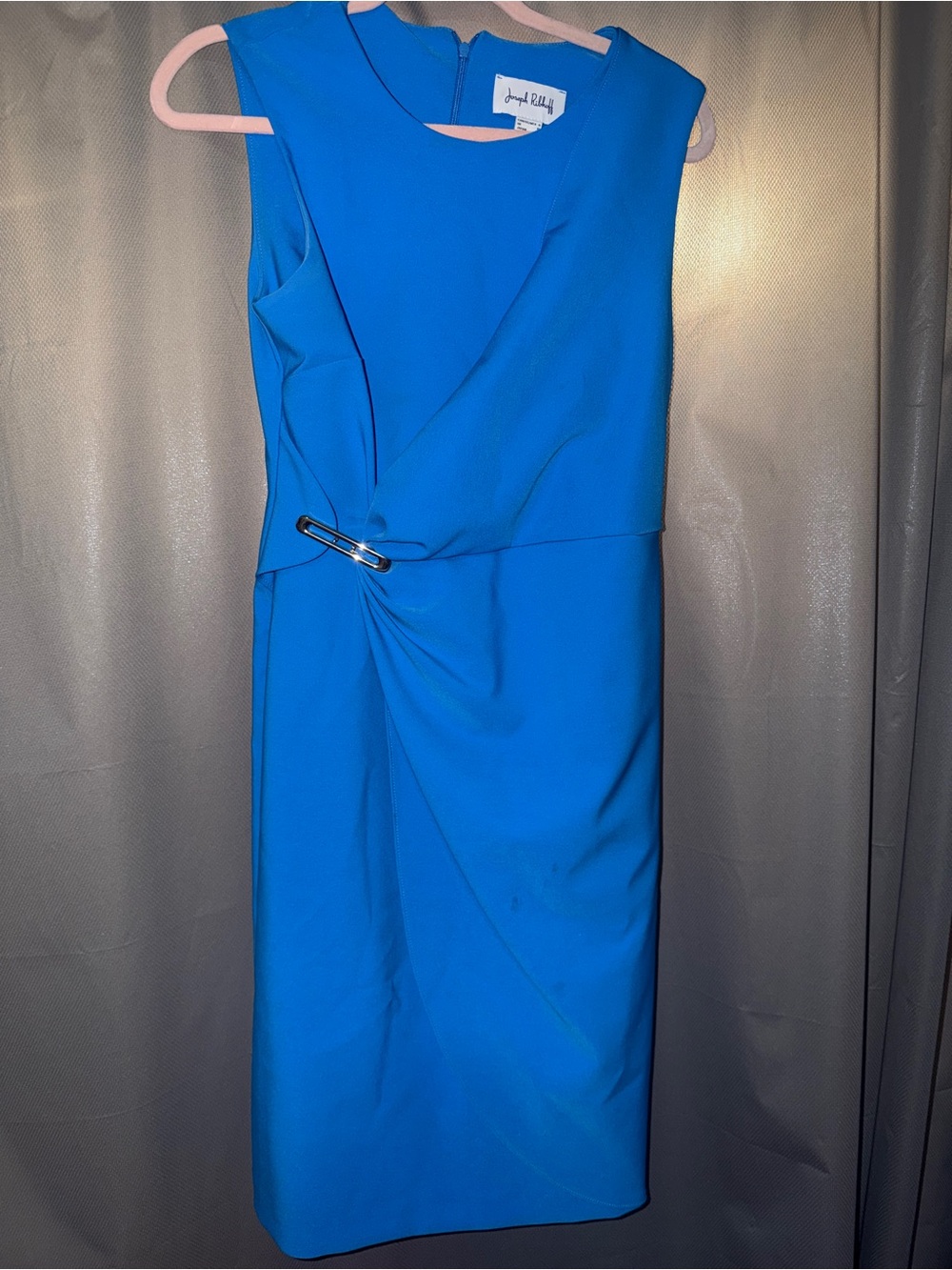 Joseph Ribkoff Bright Blue Sleeveless Midi Dress with Side Pin Detail